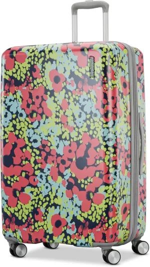 American Tourister Moonlight Hardside Expandable Luggage with Spinner Wheels, Poppy Pattern, Large Checked Suitcase 28-Inch