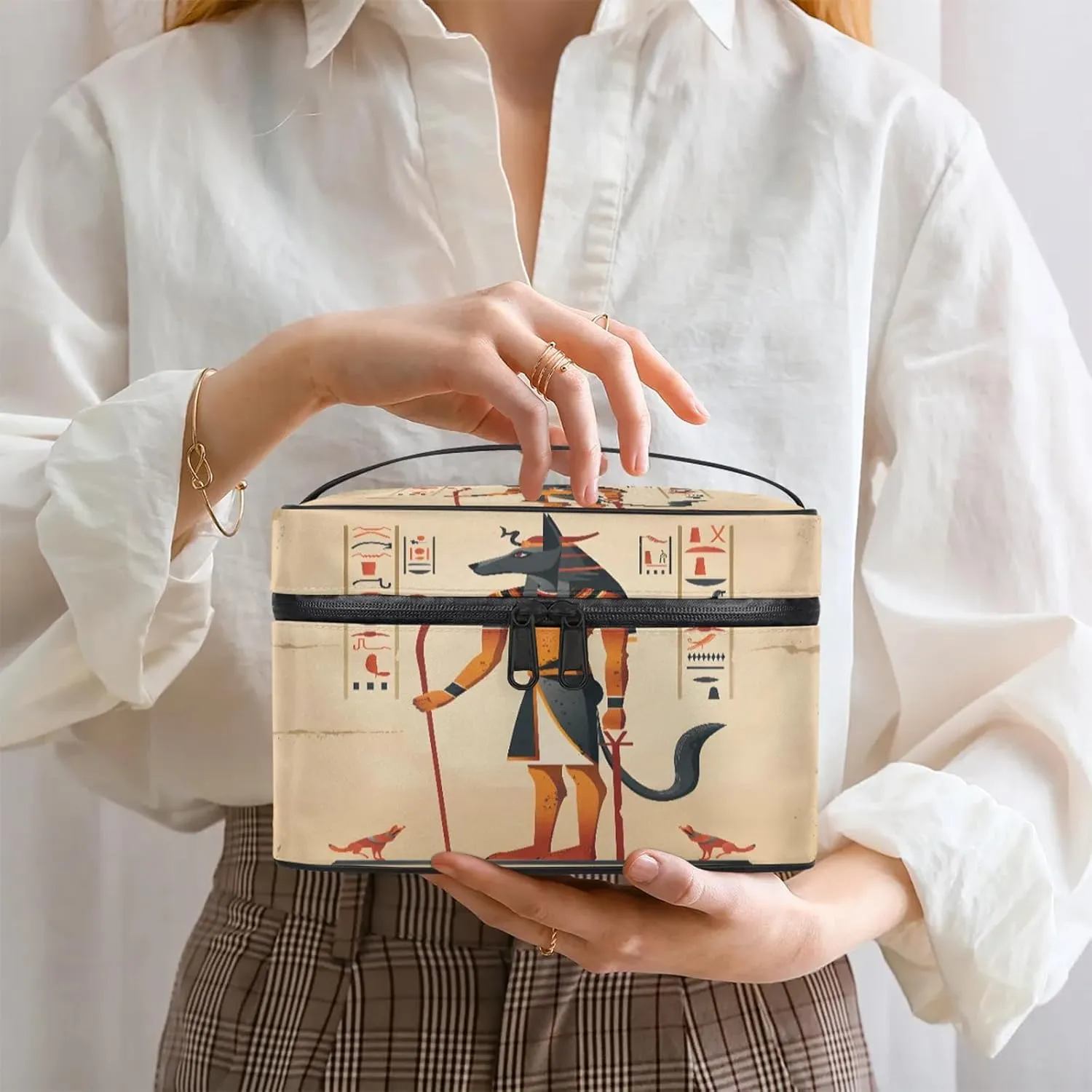 Ancient Egyptian Painting Travel Toiletry Bag Large Capacity Makeup Case Organizer with Handle Cosmetic Case for Women Girls