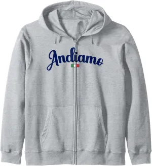Andiamo Let's Go To Italy Italian Travel Navy Script & Flag Zip Hoodie
