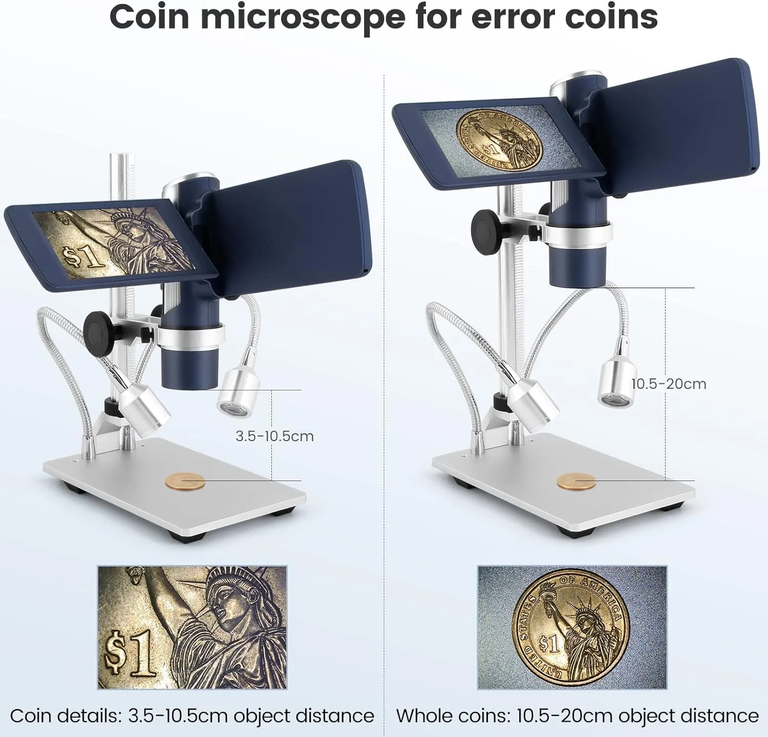 Andonstar AD203S HDMI Digital Microscope for Error Coins with Metal Stand, Handheld Portable USB Microscope Kit for Kids&Adults, 4" LCD Screen, Photo/Video Capture, Windows/Mac PC Compatible(Navy)