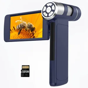Andonstar AD203S HDMI Digital Microscope with 32GB SD Card Pocket Electronic Digital Microscope for Kids and Adults Observe Outdoor Tools (Dark Blue)