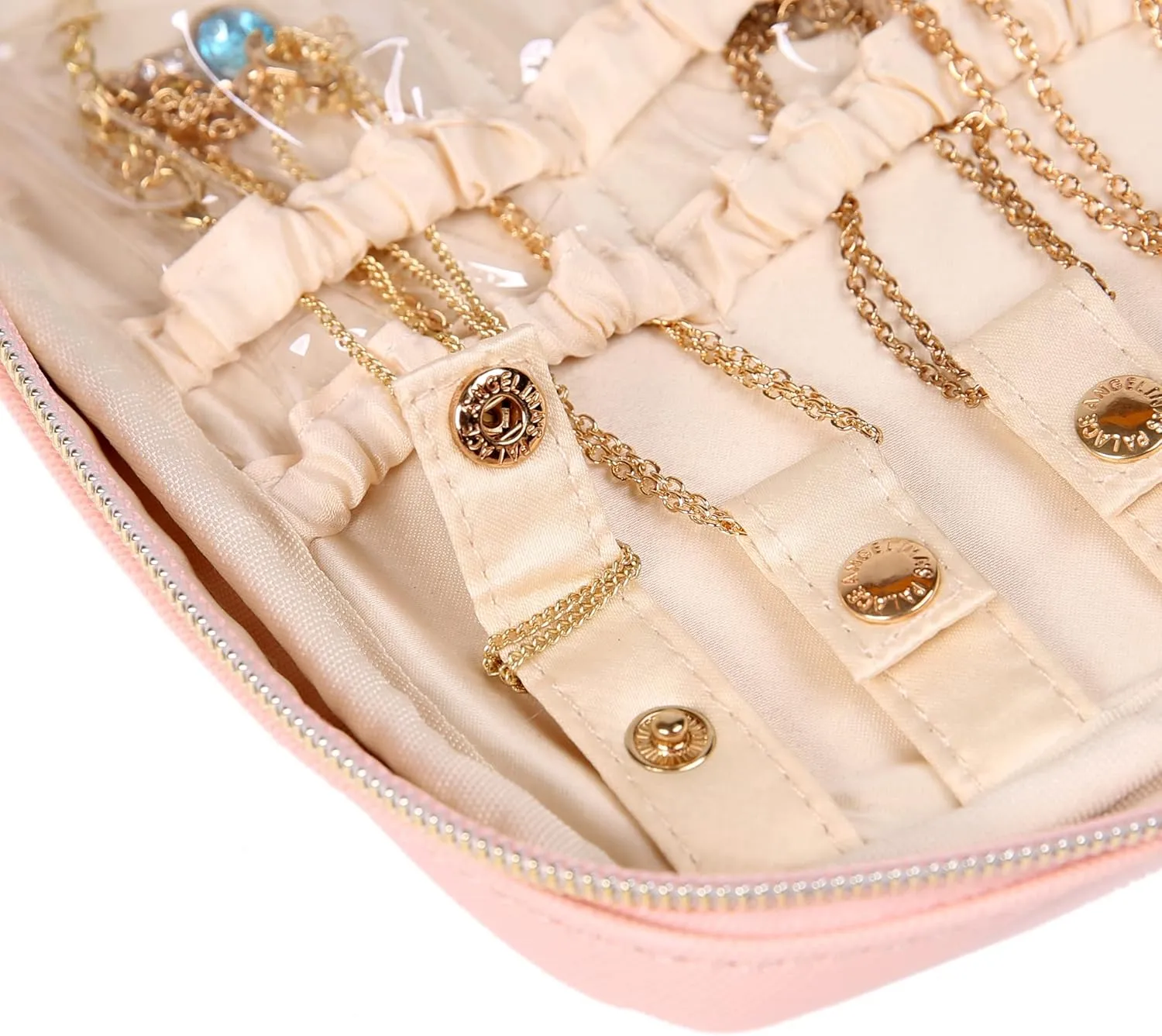 Angelina's Palace Large Jewelry Organizer Case Bridesmaid Gifts Vegan Leather Waterproof Travel Jewelry Storage Bag for Necklace Earring Bracelet Ring(soft pink)