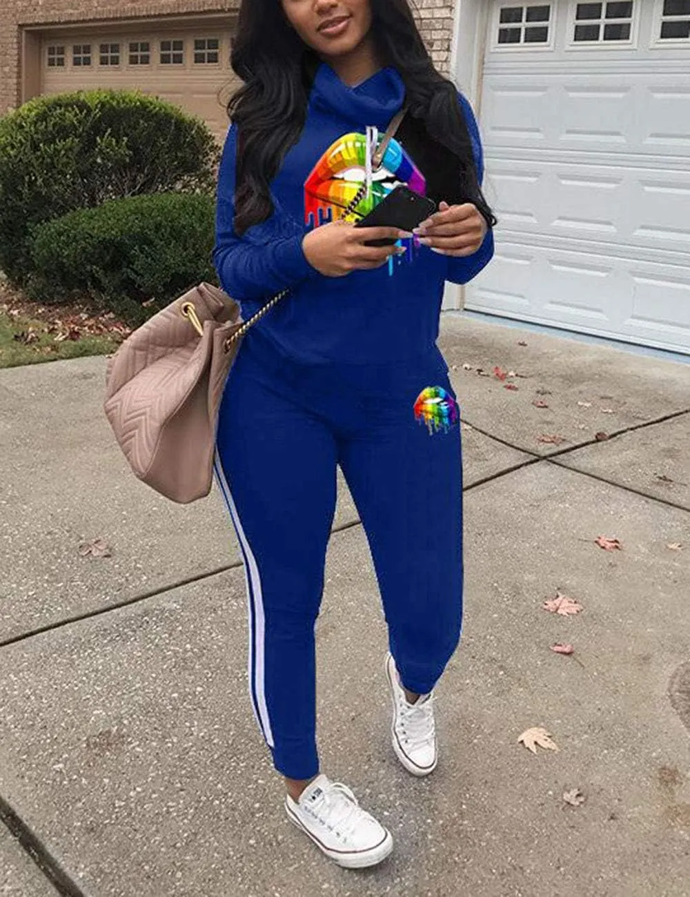 Angsuttc Womens Casual 2 Piece Tracksuit Outfits Long Sleeve Pullover Sweatshirt Jogger Pants Sweatsuits Set