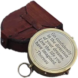 Antique Nautical Engraved Brass Compass with Brown Leather Case Directional Maritime Navigational Pocket Compass Tool for Hiking Trekking Travelling & Camping by DOLLOND LONDONE1920