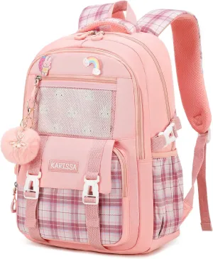 AO ALI VICTORY Girls Backpack 15.6 Inch Laptop School Bag Cute Kids Elementary College Backpacks Large Bookbags for Teen Girl Women Students Anti Theft Travel Daypack- Pink