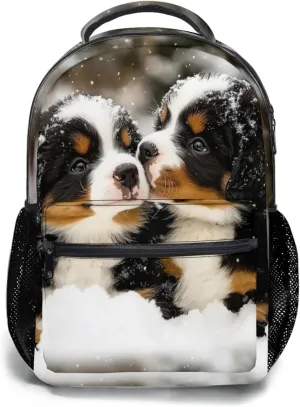 aportt Bernese Dog Print Kids Backpack for School Casual Daypack Backpacks Cute Puppy Lightweight Book Bag Snow Winter Shoulder Bag for Boys Girls Students Travel Camping Outdoor