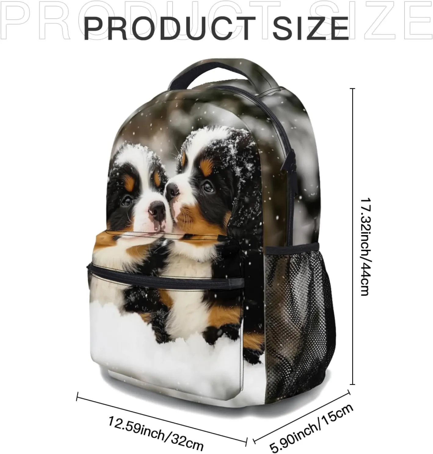 aportt Bernese Dog Print Kids Backpack for School Casual Daypack Backpacks Cute Puppy Lightweight Book Bag Snow Winter Shoulder Bag for Boys Girls Students Travel Camping Outdoor