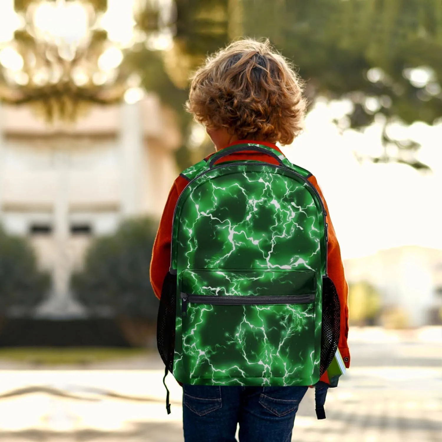 aportt Green Backpack for Boys Girls Cool Lightning Durable Casual Basic Kids Bookbag Lightweight School Bag for Teens Students Travel Daypack