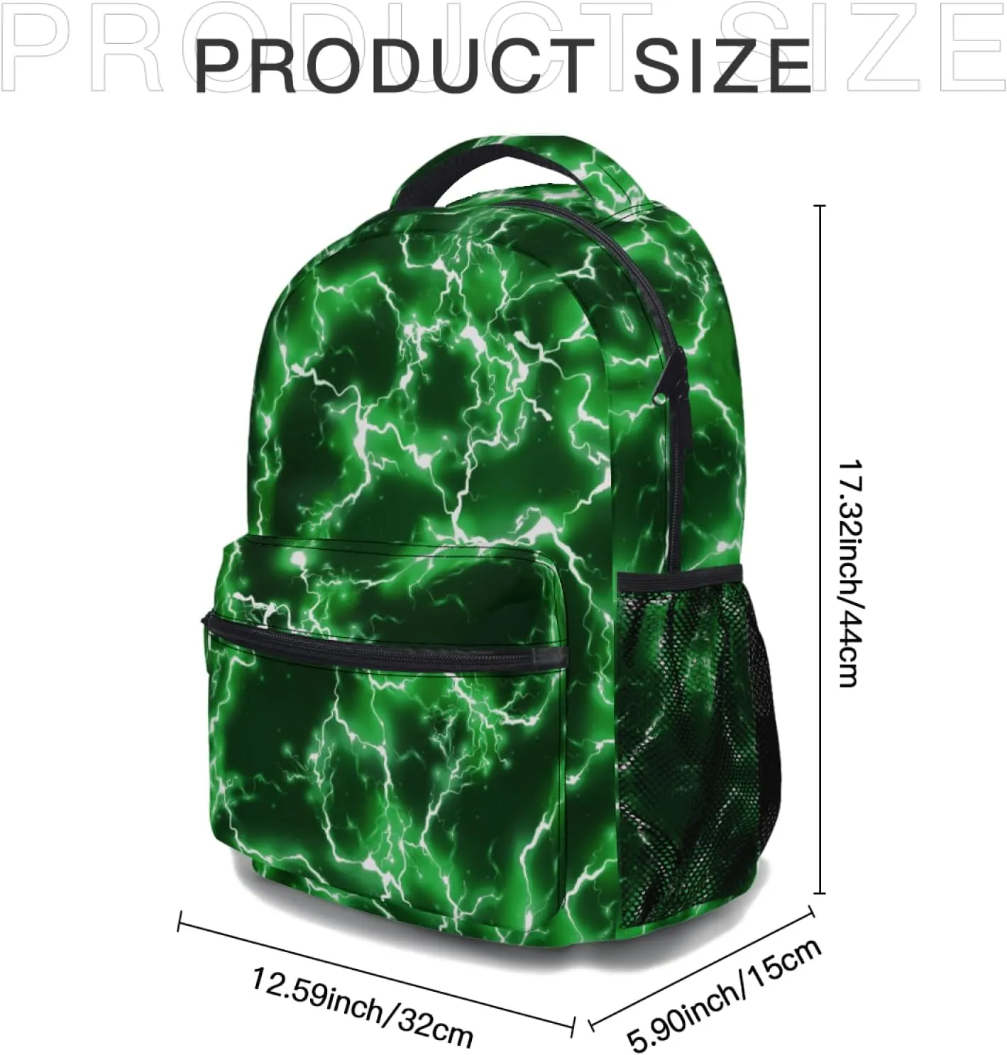 aportt Green Backpack for Boys Girls Cool Lightning Durable Casual Basic Kids Bookbag Lightweight School Bag for Teens Students Travel Daypack