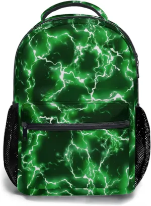 aportt Green Backpack for Boys Girls Cool Lightning Durable Casual Basic Kids Bookbag Lightweight School Bag for Teens Students Travel Daypack
