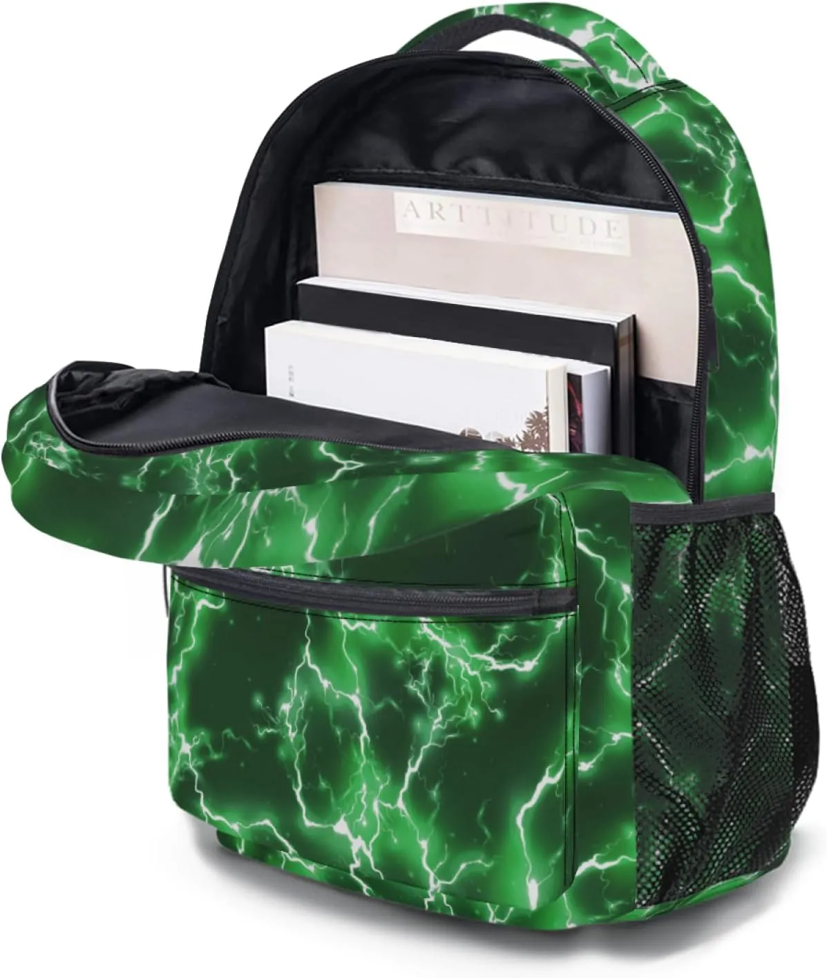 aportt Green Backpack for Boys Girls Cool Lightning Durable Casual Basic Kids Bookbag Lightweight School Bag for Teens Students Travel Daypack