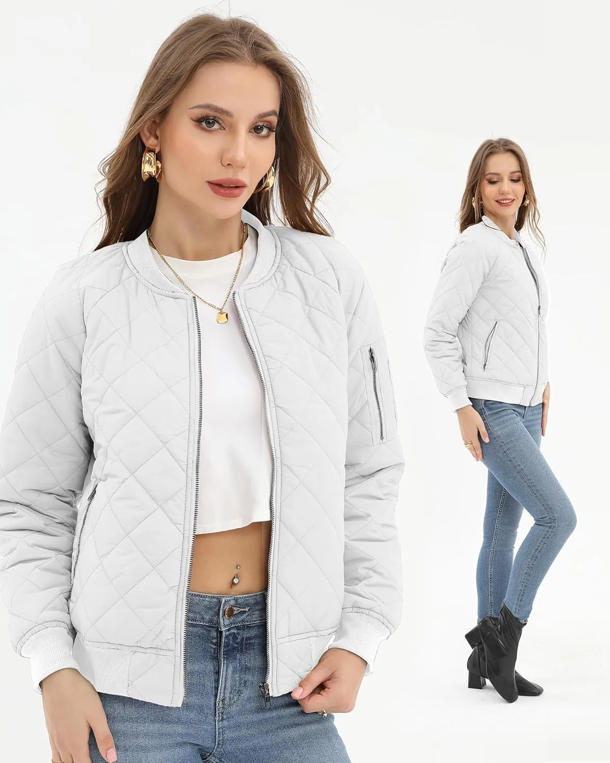 Argstar Women's Quilted Bomber Jakcet with 5 Pockets (XS-XXL)