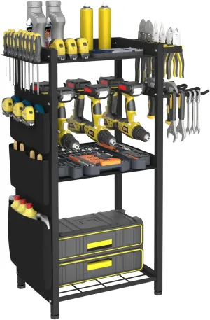 Artibear 4-Tier Rolling Power Tool Organizer Storage Cart, Garage Organization on Wheels Tool Cart with Drill Set Rack Shelf, Mechanic Utility Cart for Workbench & Outdoors Working, Gift for Men Dad
