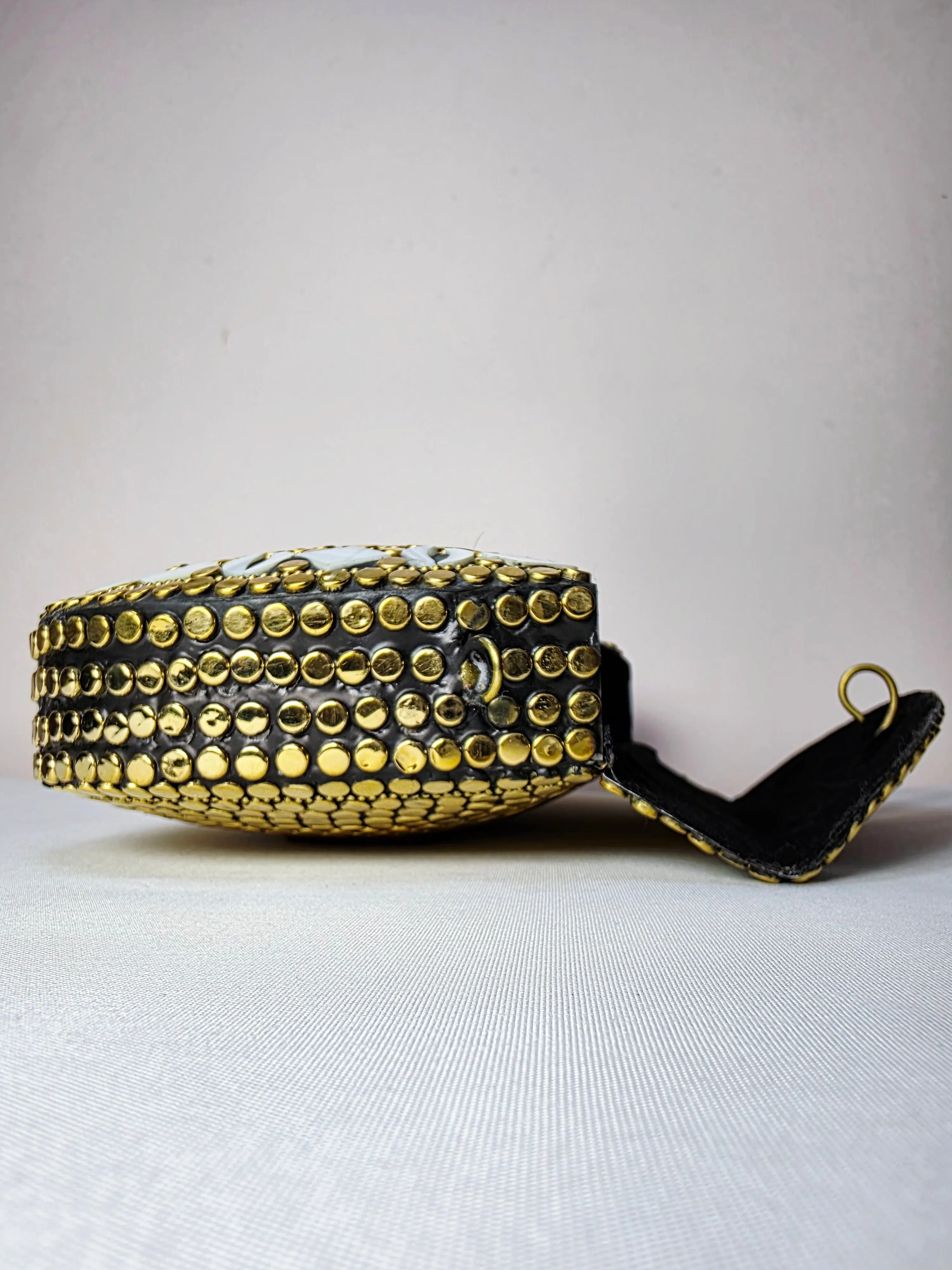 Artisan Crafted Metal Clutch with Mother of Pearl Accents