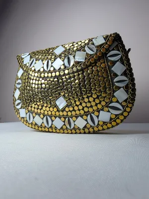 Artisan Crafted Metal Clutch with Mother of Pearl Accents