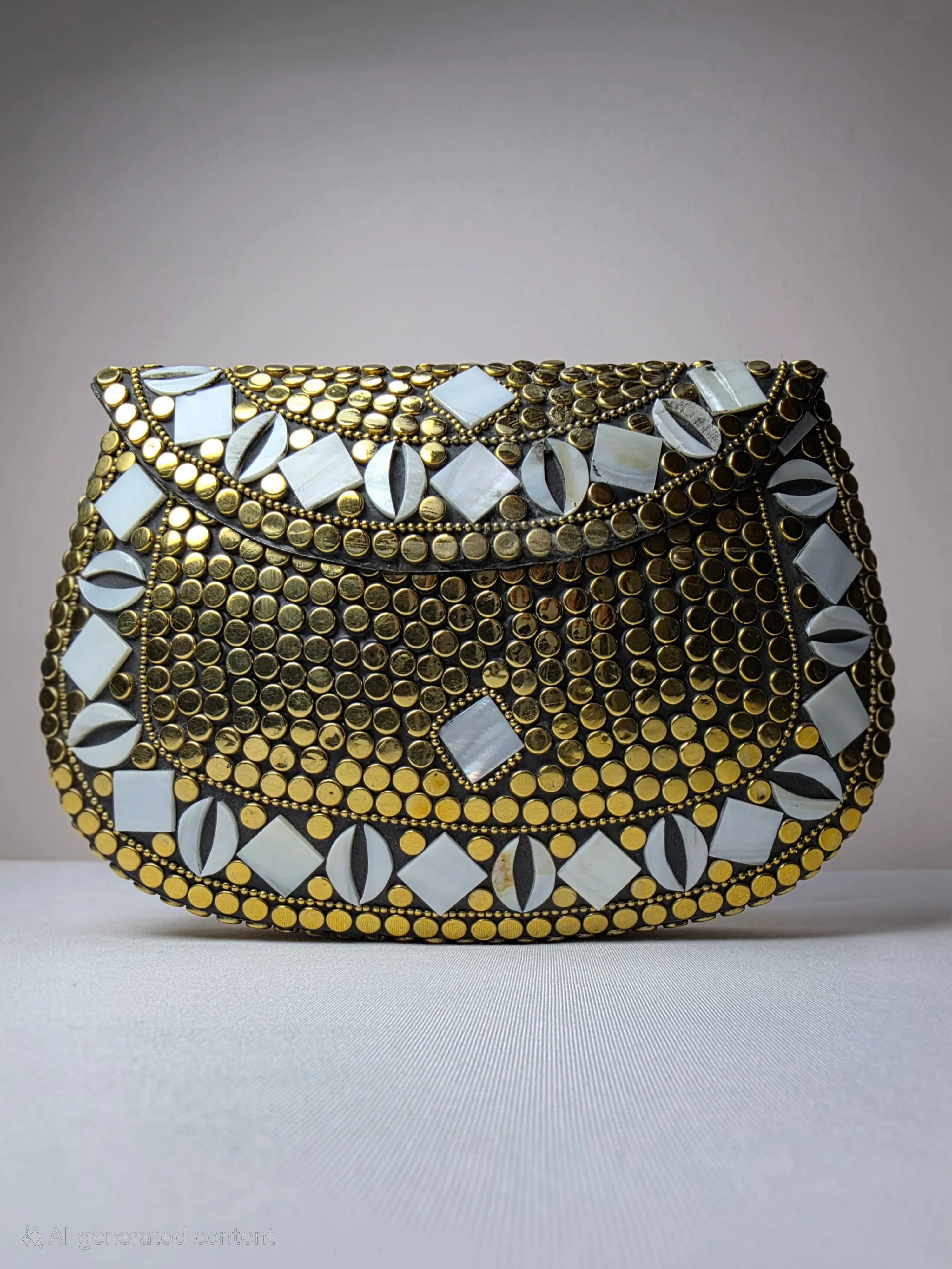 Artisan Crafted Metal Clutch with Mother of Pearl Accents