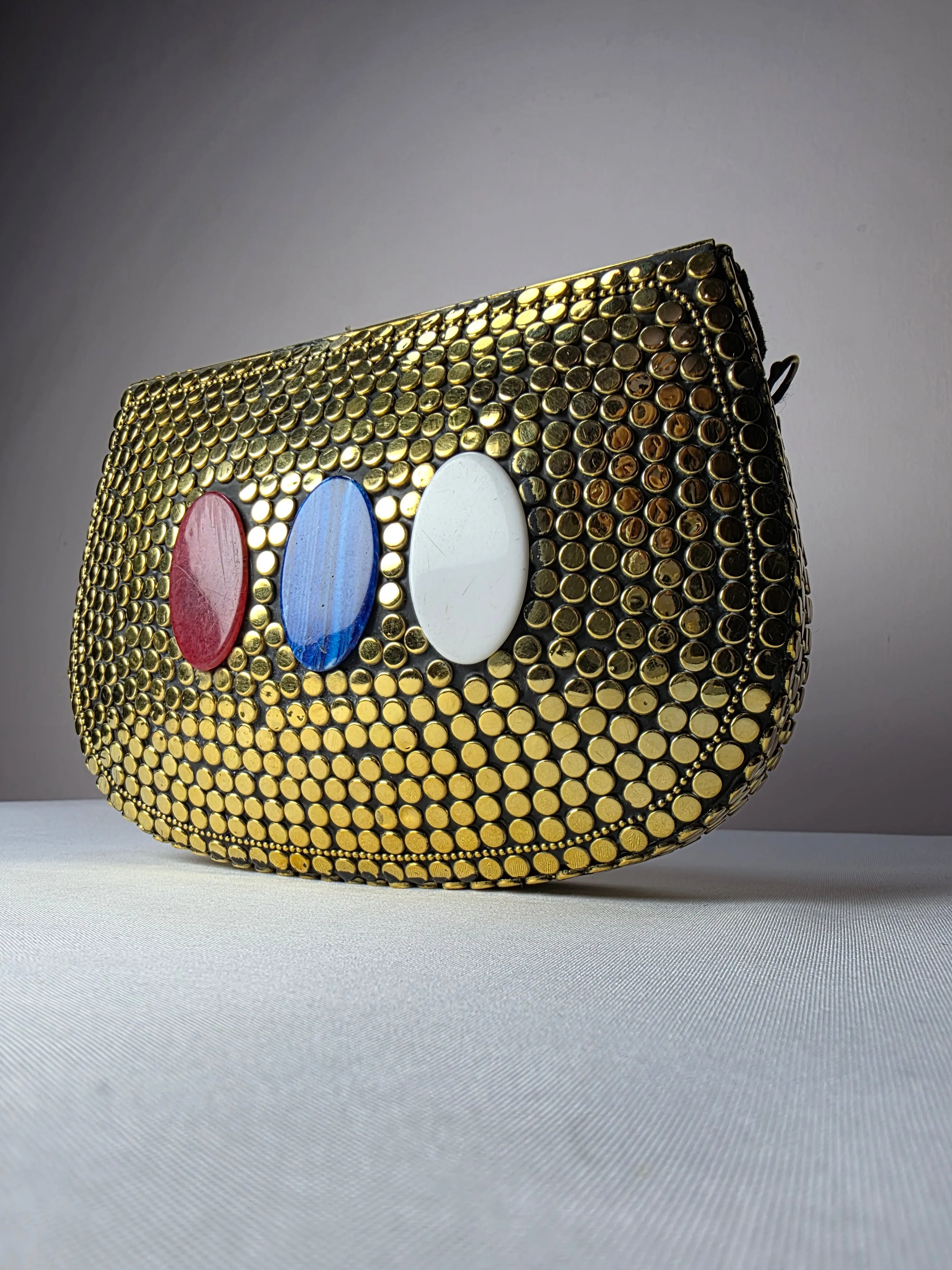 Artisan Crafted Metal Clutch with Mother of Pearl Accents