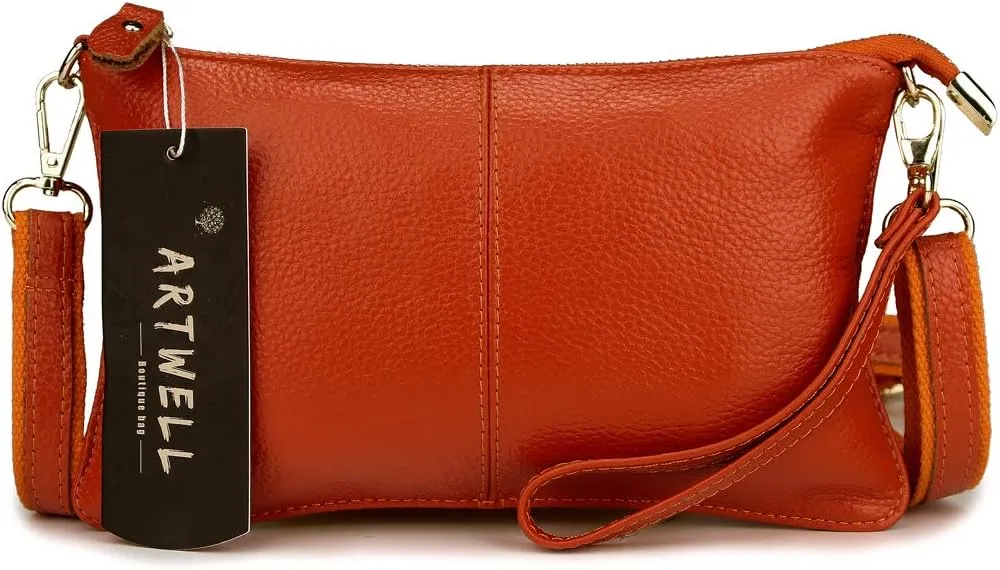 Artwell Genuine Leather Clutch Wallet For Women Wristlet Envelop Crossbody Purse Card Shoulder Bag