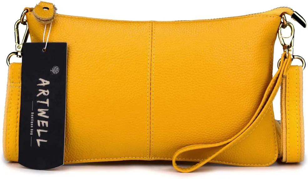 Artwell Genuine Leather Clutch Wallet For Women Wristlet Envelop Crossbody Purse Card Shoulder Bag