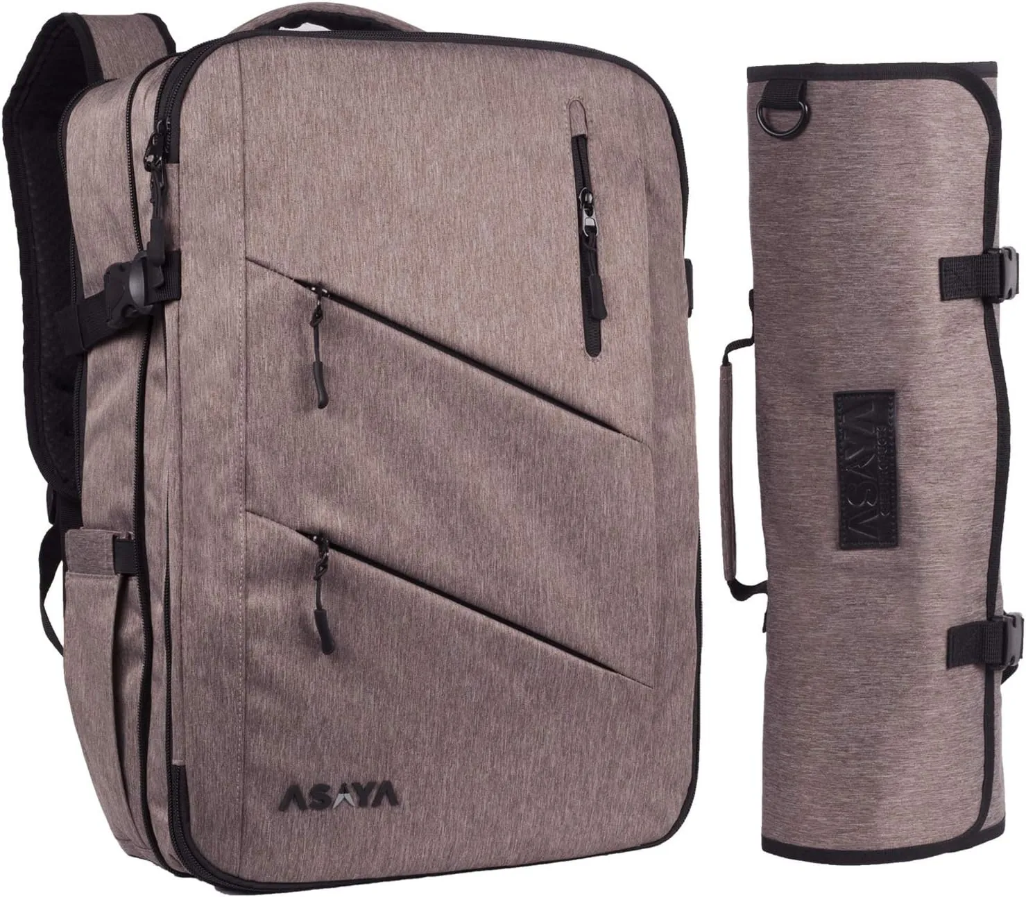 Asaya Chef Knife Backpack with 20 Pocket Knife Roll Bag - Over 30 Pockets for Knives - Knives Not Included (Brown)