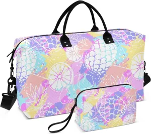 Aslsiy Travel Duffel Bags for Women Tropics Funny Fruit Sport Duffel Bag Pineapple Lemon Weekender Bag Gym Bag with Toiletry Bag Carry on Overnight Bag