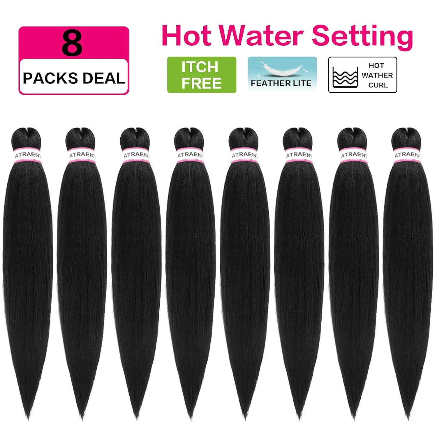 ATRAENTE Pre Stretched Braiding Hair 18 Inch 8 Packs Prestretched Braiding Hair Professional Synthetic Braids Hair Extension Itch Free Hot Water Setting Yaki Texture