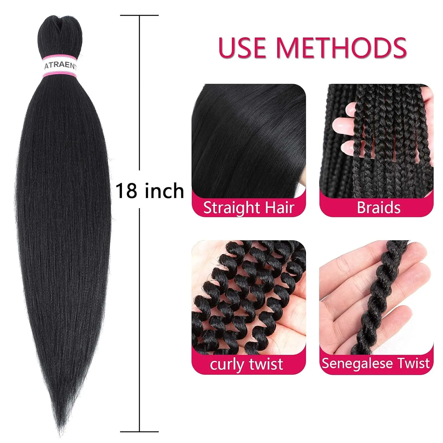 ATRAENTE Pre Stretched Braiding Hair 18 Inch 8 Packs Prestretched Braiding Hair Professional Synthetic Braids Hair Extension Itch Free Hot Water Setting Yaki Texture