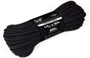 Atwood Rope MFG 1/4” inch Braided Utility Rope. Black, 100ft Made in USA, Lightweight Strong Versatile Rope for Camping, Survival, DIY, Knot Tying