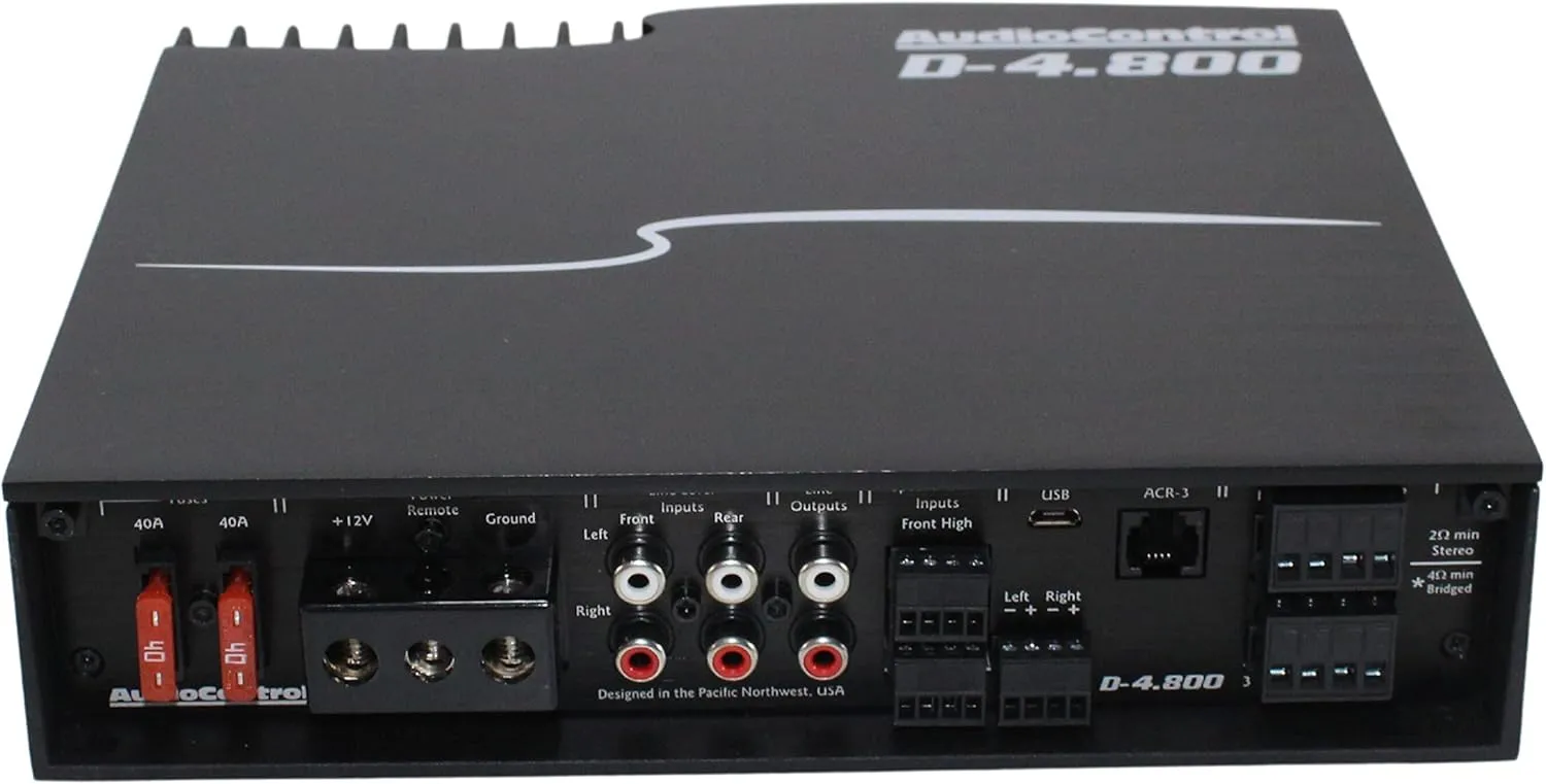 AudioControl D-4.800 4/3/2 Channel High Power 800 Watts Car Audio Amplifier w/DSP & Matrixing   Stinger 4-Gauge Copper Amplifier Wiring Kit, 1200 Watt Subwoofer Wiring Kit