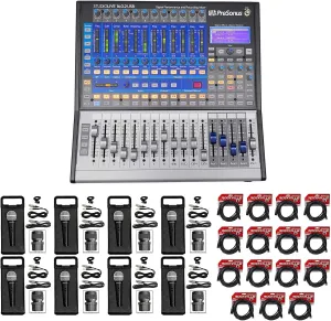 Audiosavings Bundle: Presonus StudioLive Recording Mixer with Focusrite Scarlett Solo Studio Audio Headphones & Rockville RDTS Studio Tripod Microphone Stand (15) XLR Cable (8) Microphpne (24 Items)