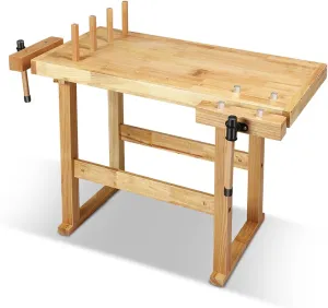 Auto Dynasty Workbench Rubber Wooden Work Bench with Open Space and Adjustable Rotating Handles Hardwood Workbench for Garage, Workshop, Home and Office, 44'' x 24.4'' x 29.5''