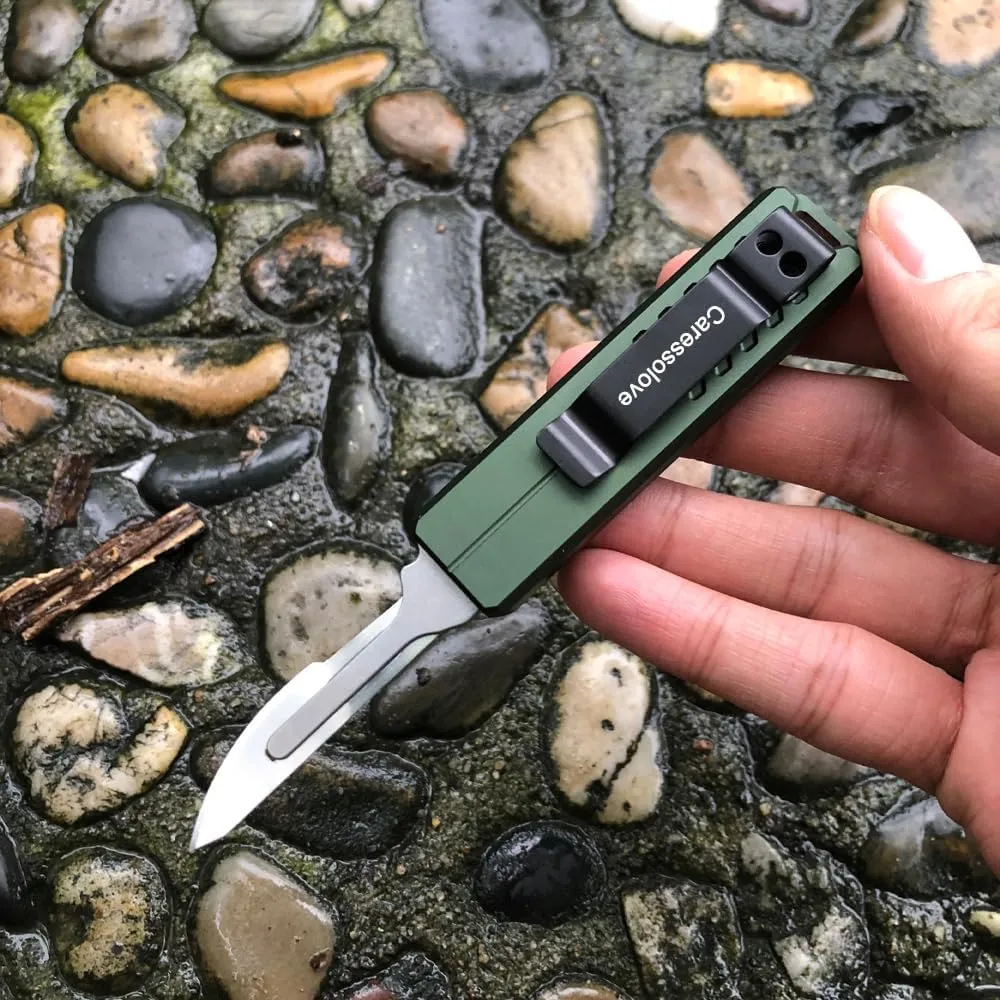 Automatic Utility Knife, Safety Auto Box Cutter Retractable, EDC Push Button Exacto Scalpel Knife, 10PCS #23 Razor Blades Pocket Knives with Clip