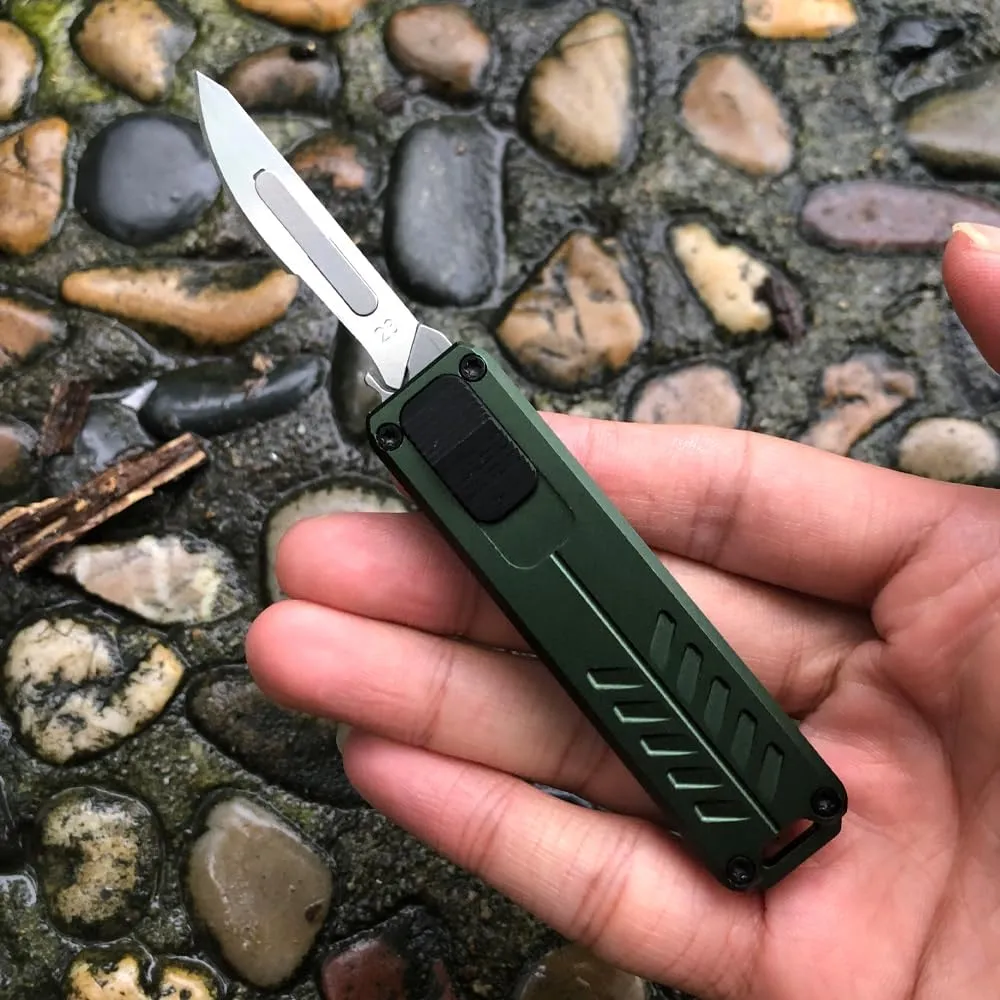 Automatic Utility Knife, Safety Auto Box Cutter Retractable, EDC Push Button Exacto Scalpel Knife, 10PCS #23 Razor Blades Pocket Knives with Clip