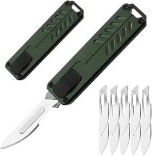 Automatic Utility Knife, Safety Auto Box Cutter Retractable, EDC Push Button Exacto Scalpel Knife, 10PCS #23 Razor Blades Pocket Knives with Clip