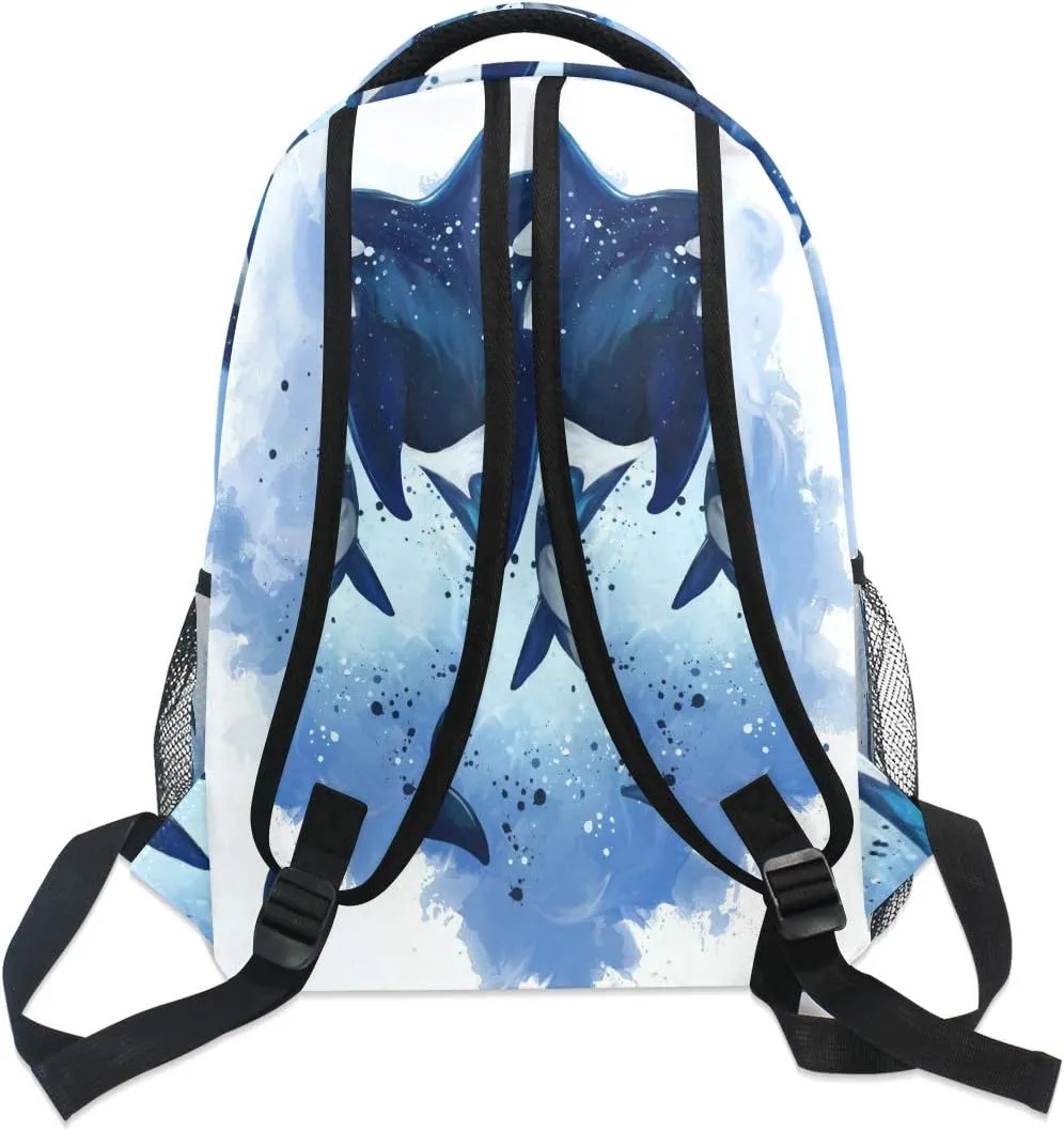 AUUXVA Kids Backpack Killer Whale School Shoulder Bag Ocean Watercolor Large Waterproof Durable Bookbag Laptop Daypack for Students Teens Girls Boys Elementary