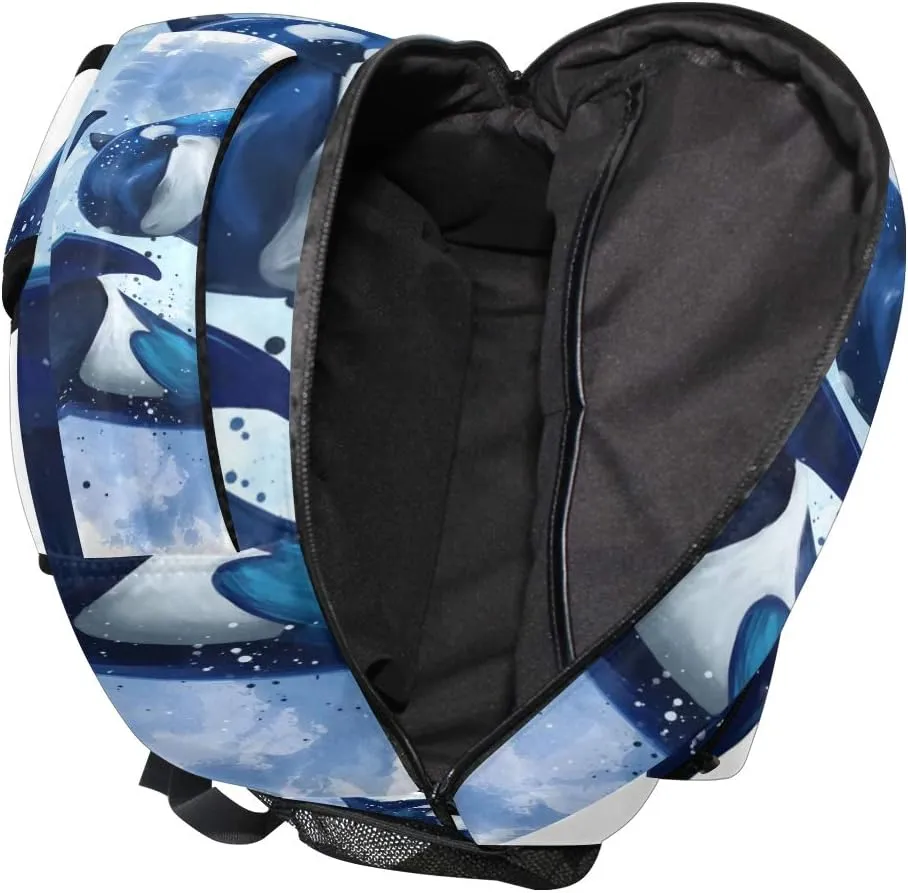 AUUXVA Kids Backpack Killer Whale School Shoulder Bag Ocean Watercolor Large Waterproof Durable Bookbag Laptop Daypack for Students Teens Girls Boys Elementary