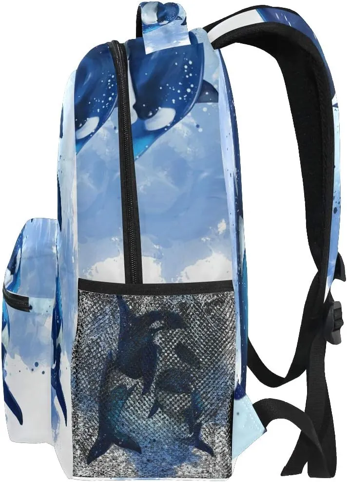AUUXVA Kids Backpack Killer Whale School Shoulder Bag Ocean Watercolor Large Waterproof Durable Bookbag Laptop Daypack for Students Teens Girls Boys Elementary