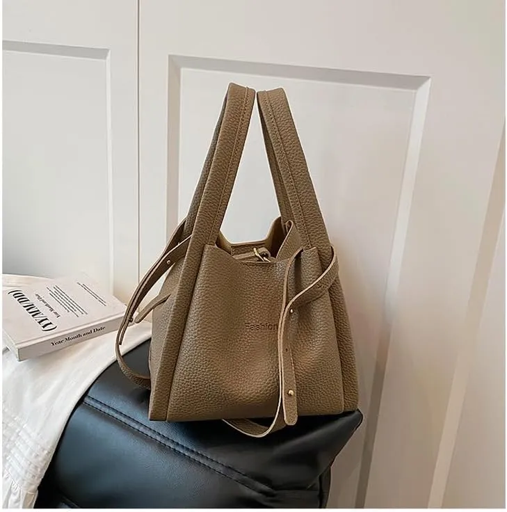 Axcone Vintage Bucket shaped Handbag - Large Capacity Casual Commuter Handbag with One Shoulder and Diagonal Span