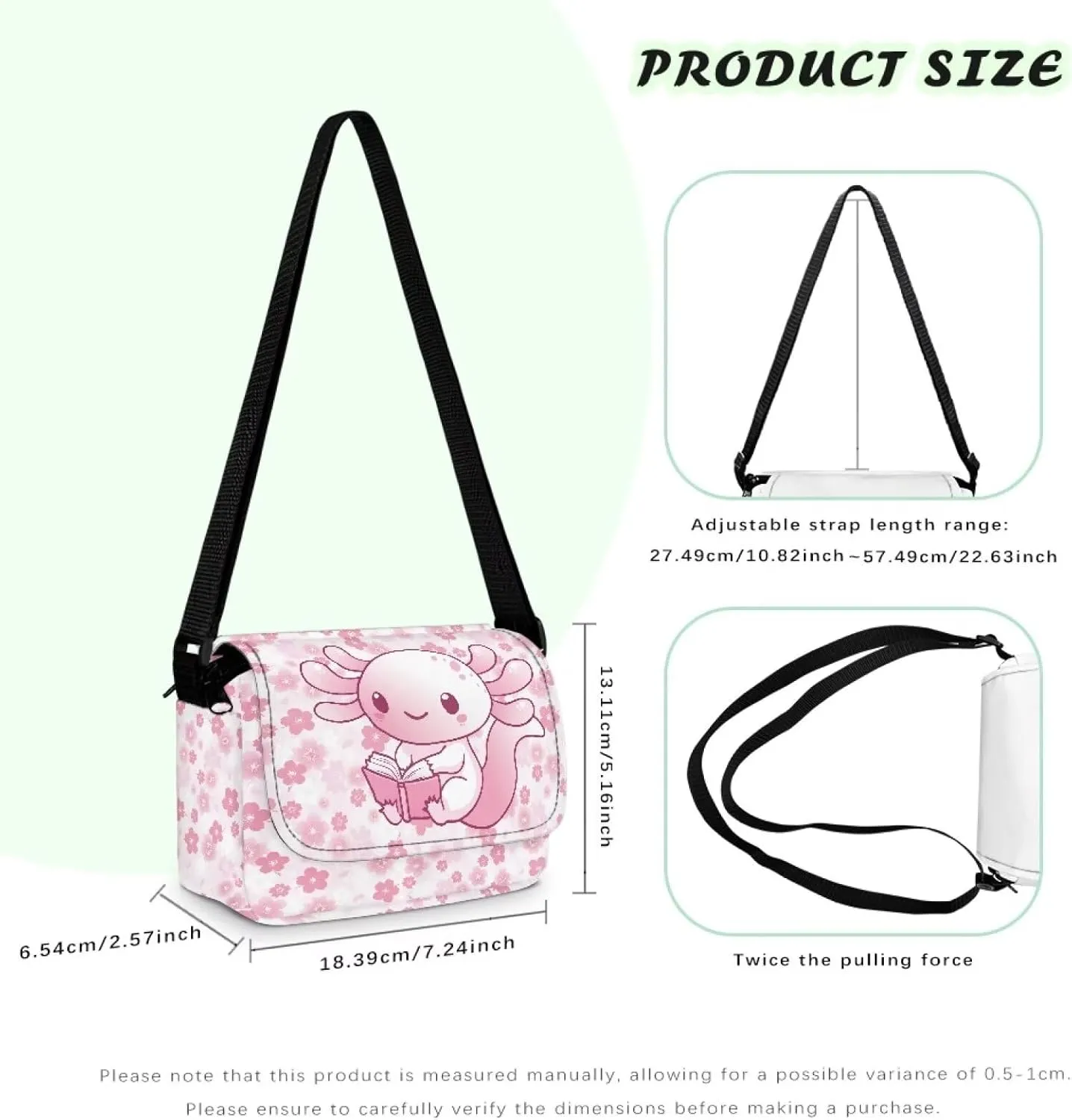 Axolotl Flower Crossbody Bags for Girls Cute Satchel Style Handbags for Toddler Girls Lightweight Cellphone Pouch with Zipper Pockets for Outdoor