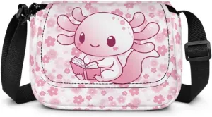 Axolotl Flower Crossbody Bags for Girls Cute Satchel Style Handbags for Toddler Girls Lightweight Cellphone Pouch with Zipper Pockets for Outdoor