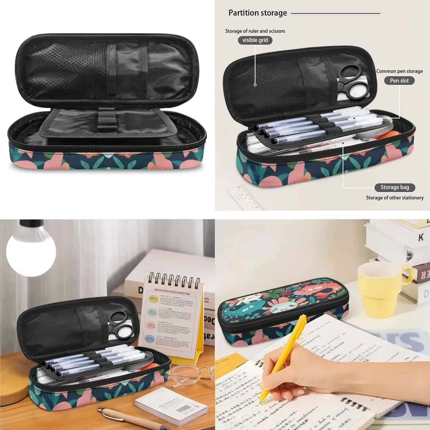 Axolots Print 3Pc Backpack Set for Girls Multi-Functional Adjustable Straps Crossbody School Bag Grease Proofing Recycle Food Bag for Travel Work Office Climbing School