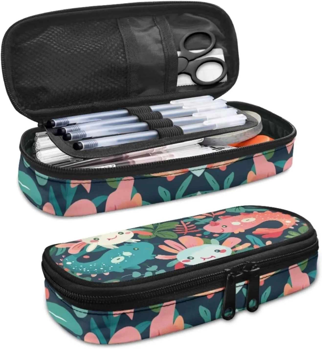 Axolots Print 3Pc Backpack Set for Girls Multi-Functional Adjustable Straps Crossbody School Bag Grease Proofing Recycle Food Bag for Travel Work Office Climbing School