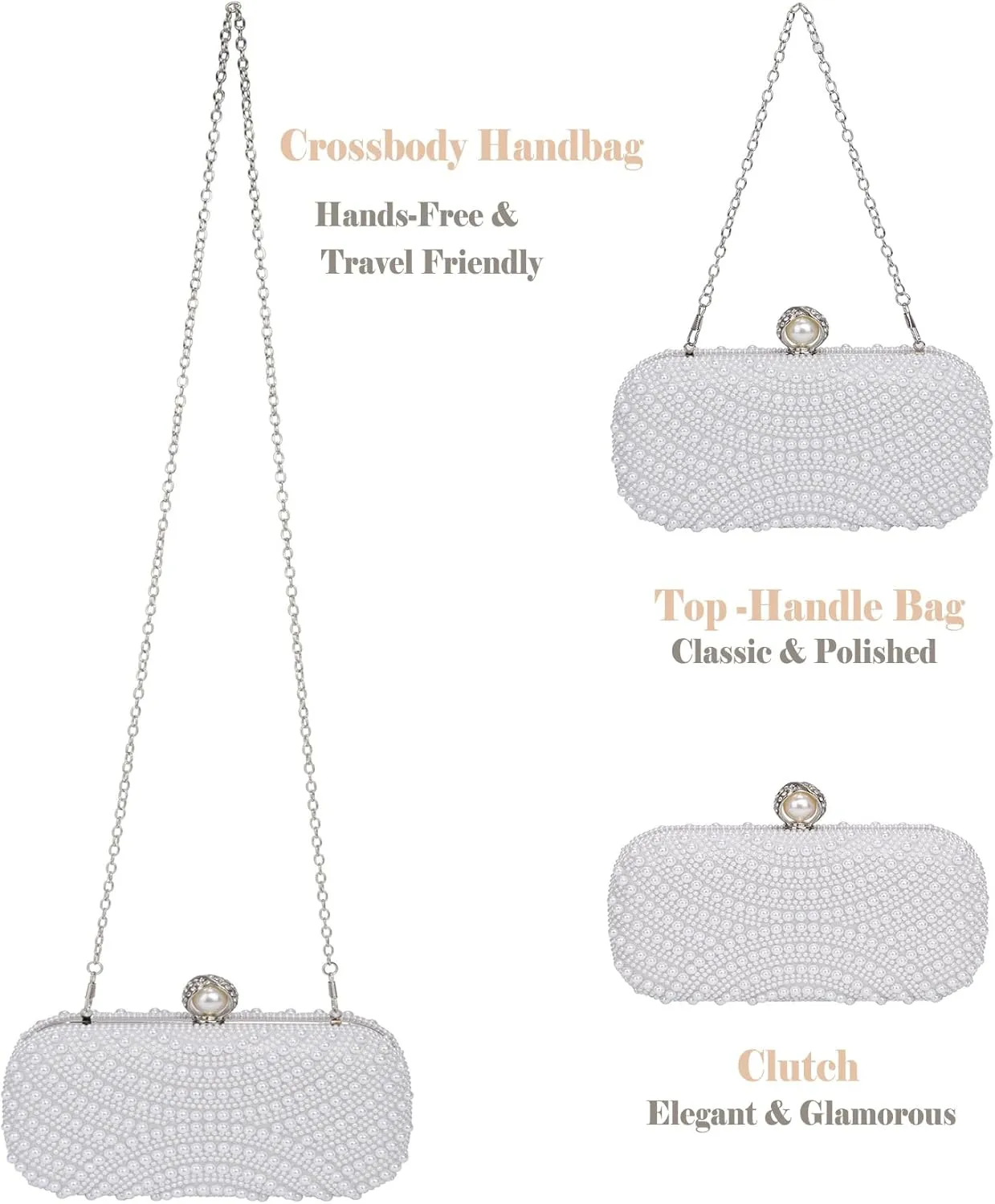Ayliss Pearl Clutch Purses for Women Wedding Bridal Evening Small Clutch Crossbody Handbag Full Beaded Parites Prom