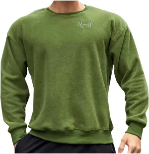 Aymnlox Mens Crewneck Sweatshirts Solid Color Long Sleeve Pullover Fall Casual Loose Sweater Athletic Workout Sweatshirt