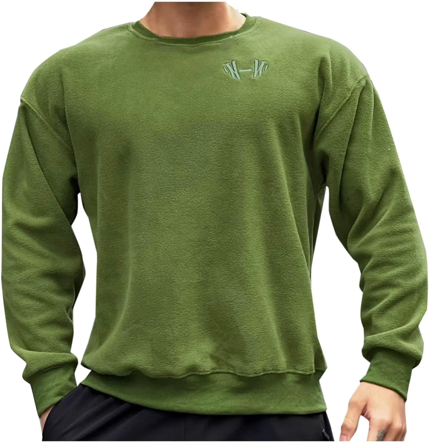 Aymnlox Mens Crewneck Sweatshirts Solid Color Long Sleeve Pullover Fall Casual Loose Sweater Athletic Workout Sweatshirt