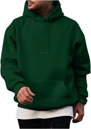 Aymnlox Mens Hoodies Classic Long Sleeve Relaxed Fit Hooded Pullover Fall Fashion Sweatshirt Solid Color Hoodie With Pockets