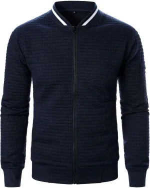 Aymnlox Mens Sweatshirts Full Zip Up Long Sleeve Pullover Stand Collar Solid Color Casual Waffle Sweatshirt Fashion Fall Tops