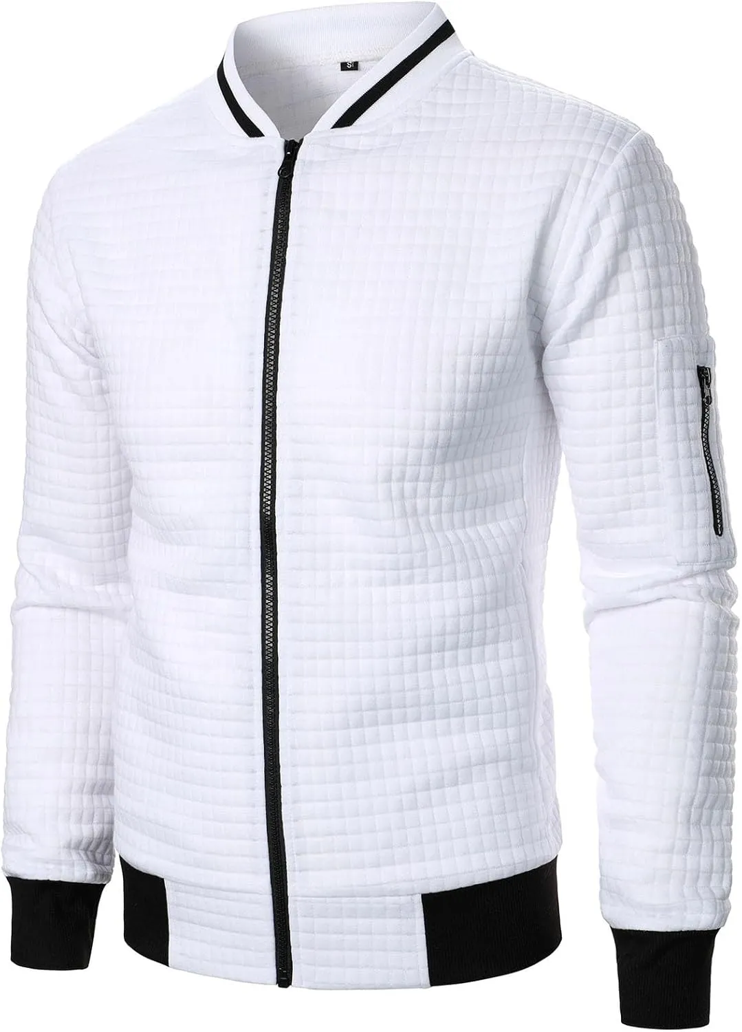 Aymnlox Mens Sweatshirts Full Zip Up Long Sleeve Pullover Stand Collar Solid Color Casual Waffle Sweatshirt Fashion Fall Tops