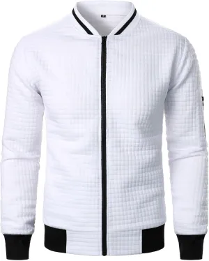 Aymnlox Mens Sweatshirts Full Zip Up Long Sleeve Pullover Stand Collar Solid Color Casual Waffle Sweatshirt Fashion Fall Tops