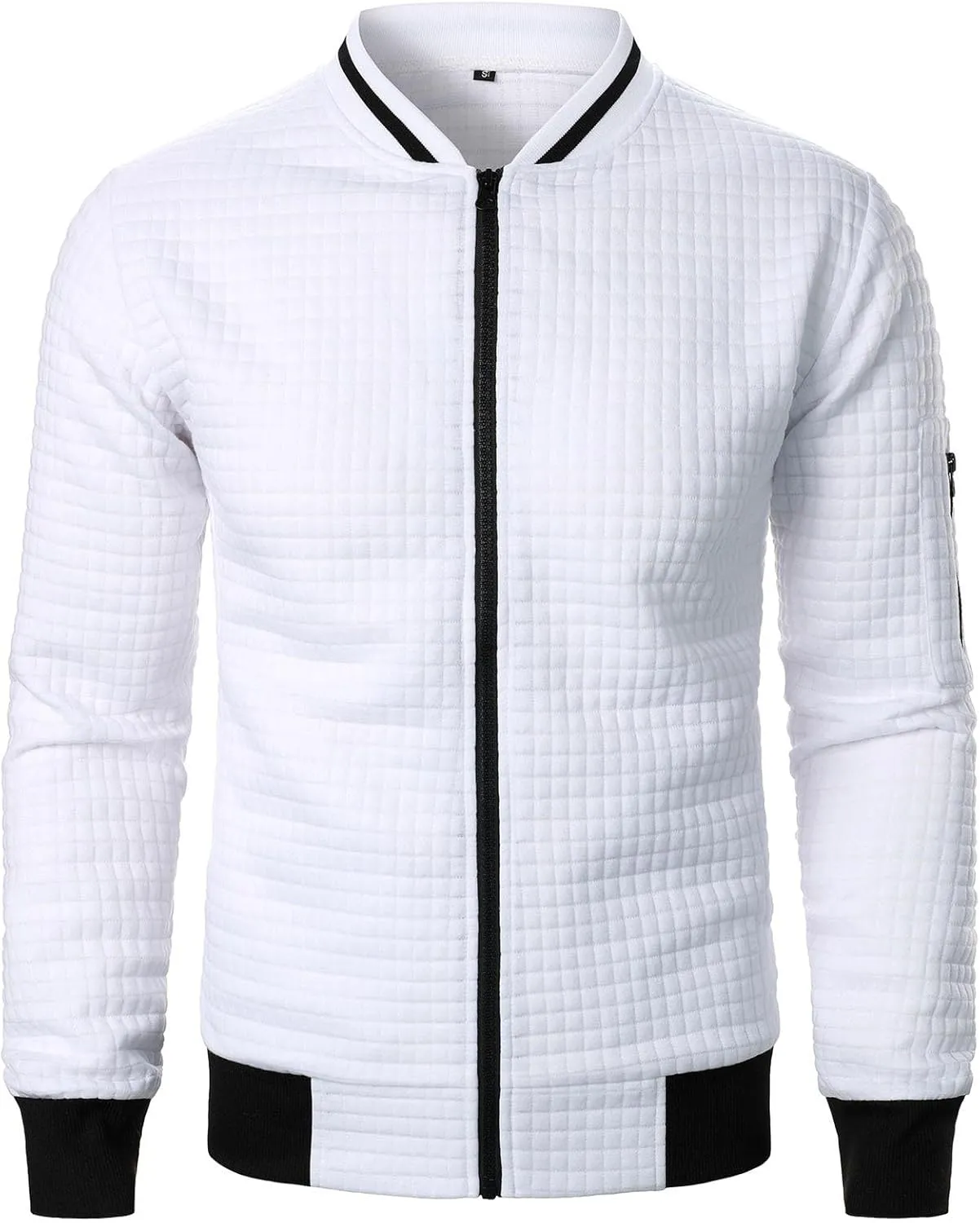 Aymnlox Mens Sweatshirts Full Zip Up Long Sleeve Pullover Stand Collar Solid Color Casual Waffle Sweatshirt Fashion Fall Tops